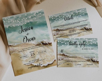 Wedding Invitation Beach Theme, Seaside Wedding Invitation Suite, Wedding Invite Sea Ocean, Invitation Template, Editable Text