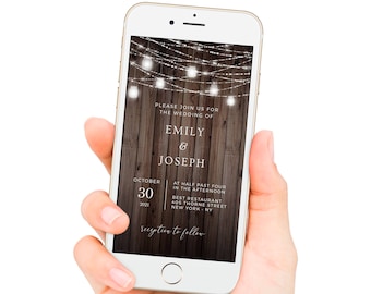 Rustic Wedding Invitation Electronic, Wood Wedding Invite Template, Digital Invitation, Country Invitation, Smartphone, Editable, Download