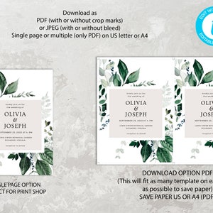 OLIVIA Wedding Invitation Greenery, Wedding Invitation Set Template, Wedding Invitation Foliage, Editable Template, Instant Download image 7