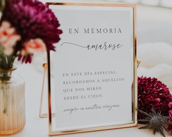 En Memoria Amorosa / In Loving Memory Sign Spanish: Editable Template, Digital Printable Download