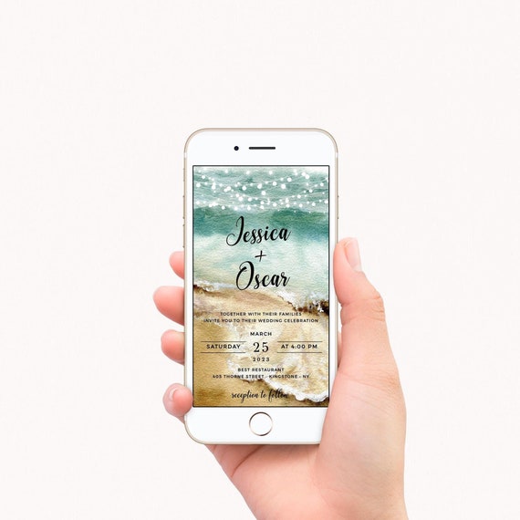 Beach Wedding Invite, Digital Wedding Invitation Beach Theme, Seaside Wedding Invitation Template, Love Island Theme, Electronic Editable