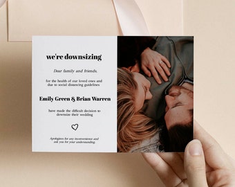 Downsize Wedding Announcement Template, Wedding Announcement with Photo, Downsizing Wedding Card, Wedding Uninvite, Editable, Downloadable