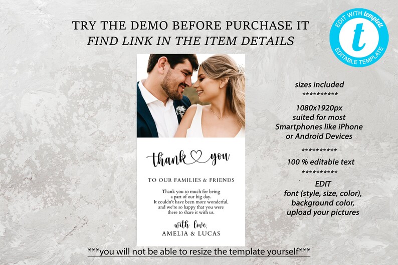 Electronic Wedding Thank Template Digital Thank You Card - Etsy