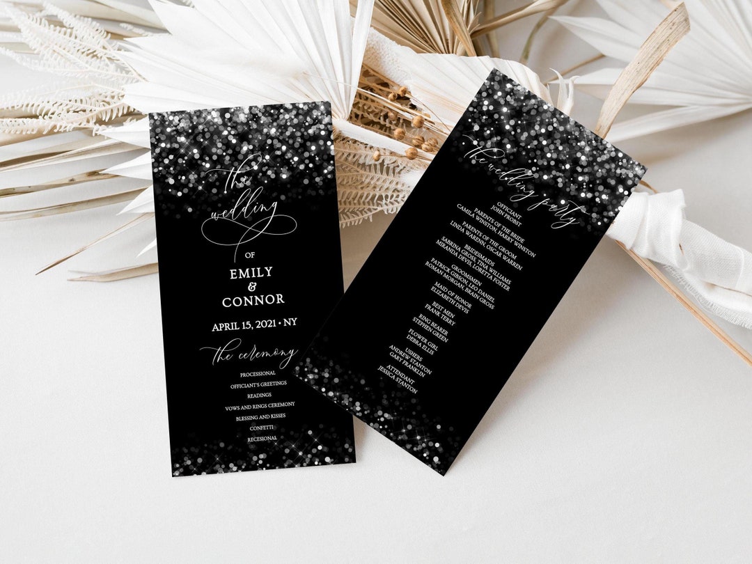 Black and Silver Programs, Ceremony Program Template, Wedding Program ...