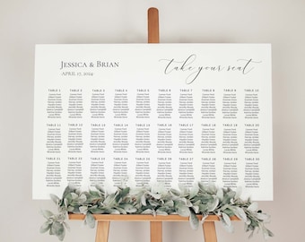 Plano de asientos para bodas de 30 mesas, letrero para plano de asientos para bodas, plantilla para plano de asientos para bodas, plano de asientos para bodas horizontal, editable