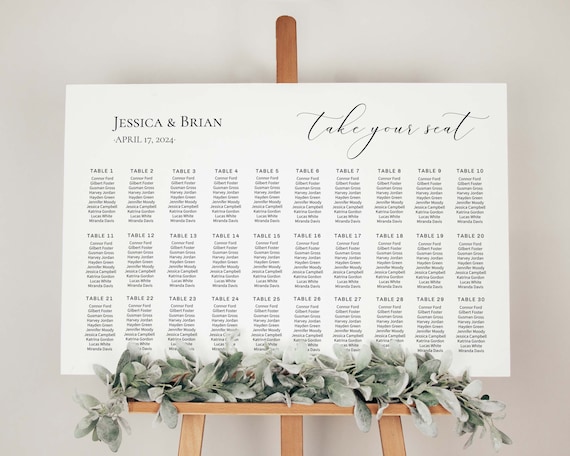 Wedding table seating online chart