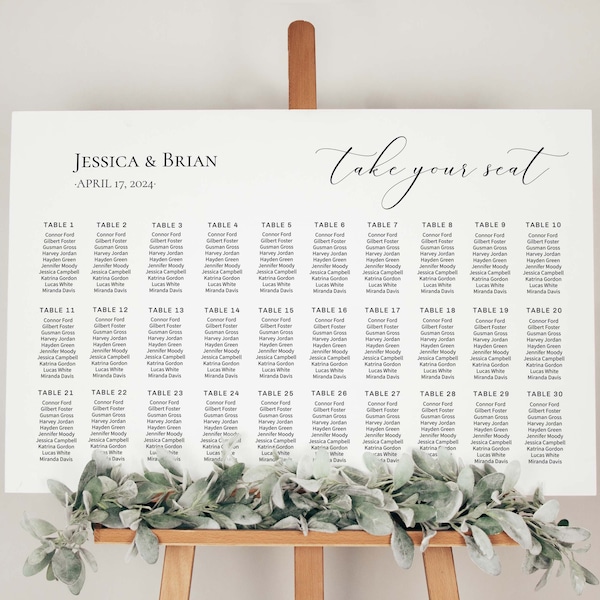 Wedding Seating Chart 30 tables, Wedding Seating Chart Sign, Wedding Seating Chart Template, Wedding Seating Chart Horizontal, Editable