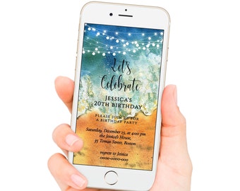 Beach Birthday Invitation Template, Editable All Text, Digital Download