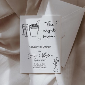 Wedding Rehearsal Dinner Invite, Trendy Invitation, Hand Drawn Wedding, Funny, Funky, Whimsical, Scribble, The Night Before Invite, Template image 2