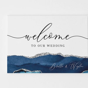 Blue and Silver Wedding Welcome Sign, Welcome Wedding Signage, Printable Welcome Sign, Editable Welcome Sign, Welcome Wedding Sign Template