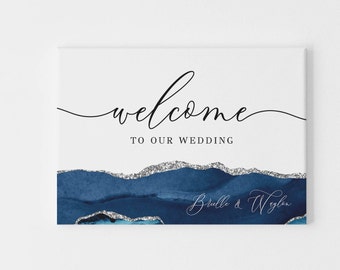 Blue and Silver Wedding Welcome Sign, Welcome Wedding Signage, Printable Welcome Sign, Editable Welcome Sign, Welcome Wedding Sign Template
