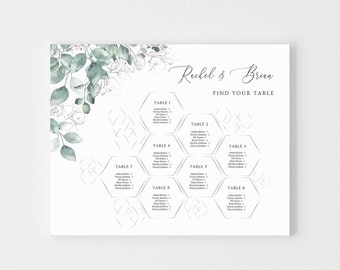 Wedding Seating Chart Hexagon Template, Geometric Seating Chart, Small Seating Chart, Hexagon Seating Chart, up to 50-90 or 120-200 names