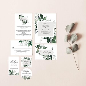 OLIVIA - Invitación de boda con vegetación, conjunto de invitaciones de boda, invitación de boda rústica y botánica, plantilla editable, descarga digital imagen 4
