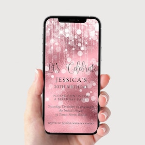 Pink Birthday Invitation, Digital Birthday Invite, Birthday Invitation Girl, Women Birthday Invitation, Pink Party, Shower Invite image 1