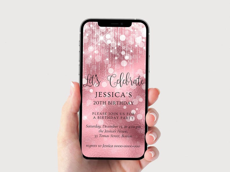 Pink Birthday Invitation, Digital Birthday Invite, Birthday Invitation Girl, Women Birthday Invitation, Pink Party, Shower Invite image 1