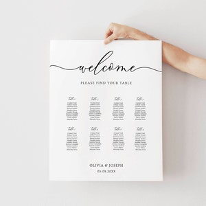 Wedding Seating Chart for 8 tables, Wedding Seating Sign, Seating Chart Template Wedding, Seating Plan, Minimalist Seating Chart, Editable