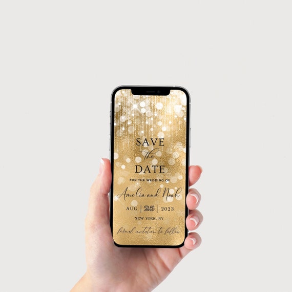 Gold Foil Save the Date Digital Invitation, Editable Template, Digital Invite
