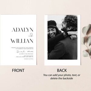 May include: A black and white wedding invitation with the names "Adalyn" and "Willian" printed in a modern font. The invitation includes the date "December 12th, 2025" and the time "4:00 in the afternoon".