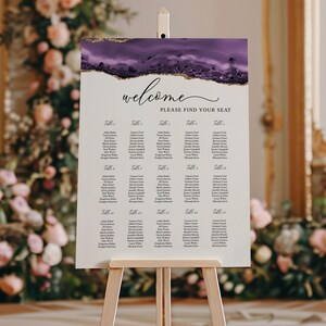 Purple Agate Wedding Seating Chart for 15 and 25 tables, Editable Text (Instant Download)