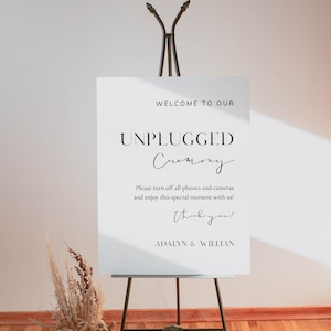 Modern Unplugged Ceremony Sign, Minimalist Unplugged Wedding Welcome Sign Printable, Elegant Unplugged Ceremony Sign Template, Templett