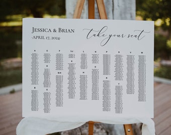 Large Alphabetical Wedding Seating Chart Sign, Seat Plan, Editable Template, Instant Download