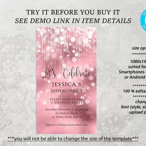 Pink Birthday Invitation, Digital Birthday Invite, Birthday Invitation Girl, Women Birthday Invitation, Pink Party, Shower Invite image 3