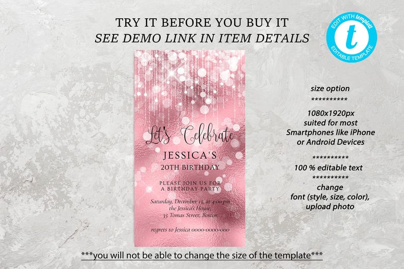 Pink Birthday Invitation, Digital Birthday Invite, Birthday Invitation Girl, Women Birthday Invitation, Pink Party, Shower Invite image 3