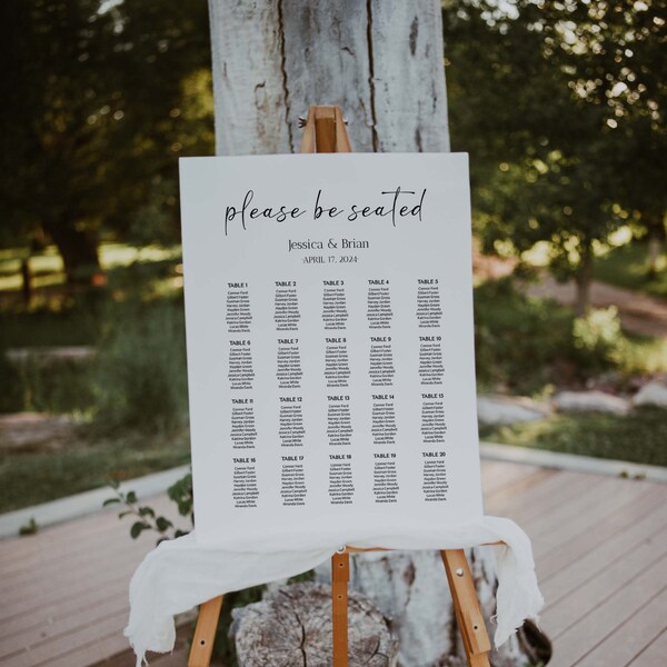 Wedding Seating Chart 20 tables, Wedding Seating Sign, Wedding Seating Assignment, Wedding Seating Chart Template, Editable Text Online