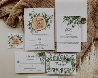 Rustic Wedding Invitation, Forest Wedding Invitation Template, Greenery Wedding Invitation Suite, Wood Wedding Invitation, Invitation Nature