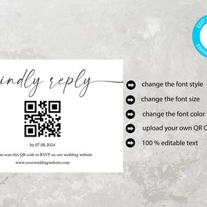 Wedding RSVP Card with QR Code, Editable Template image 3