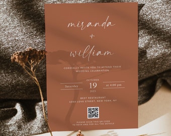 Wedding Invitation Terracotta, Burnt Orange Wedding Invitation with QR code, Wedding Invitation Rusty, Boho Wedding Invite Rsvp QR code