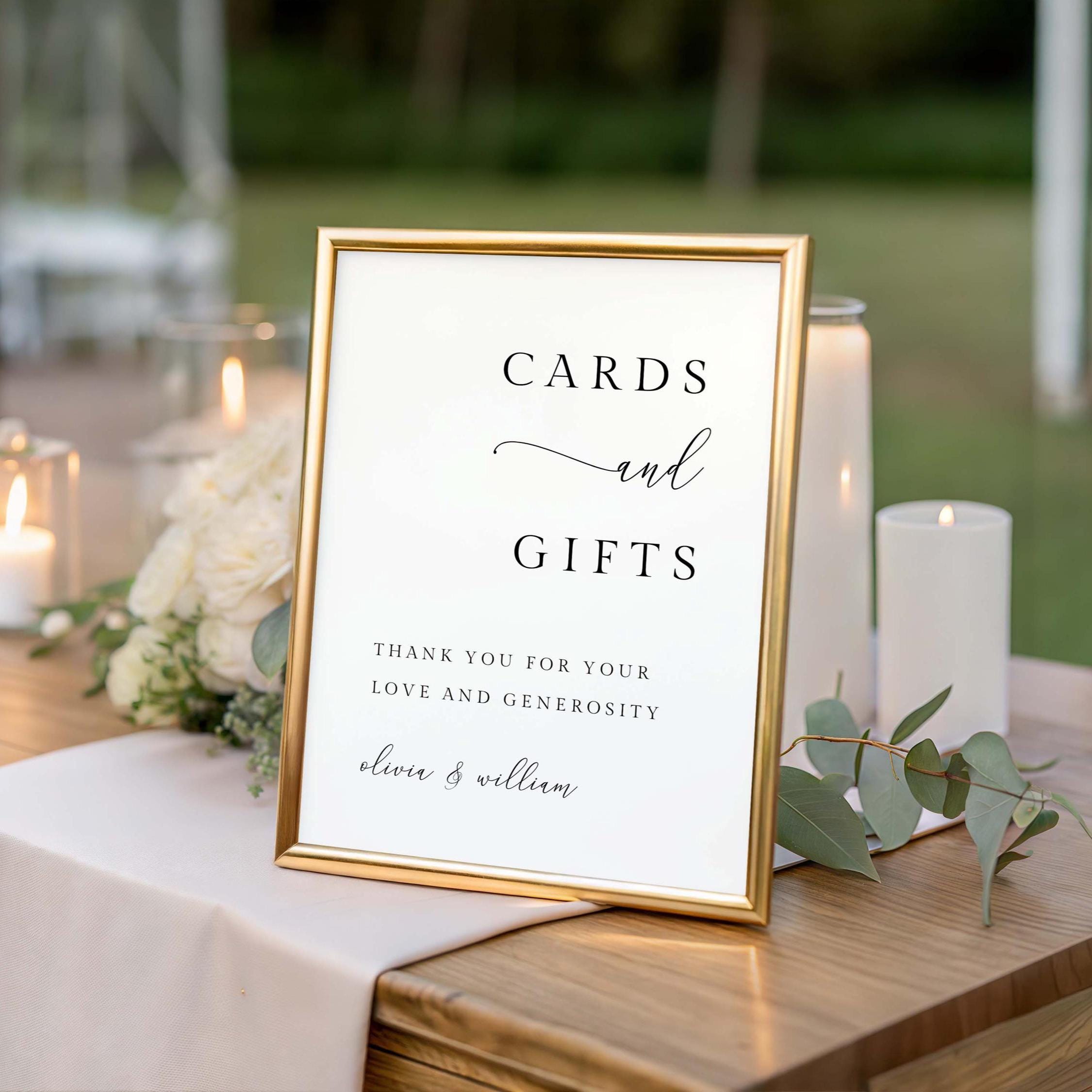 Cards and Gifts Wedding Sign Template: Minimalist, Editable Reception ...