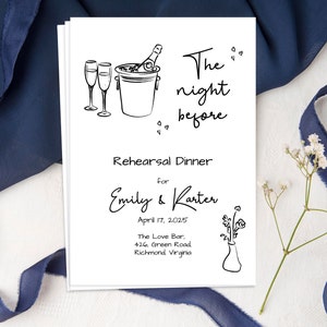 Wedding Rehearsal Dinner Invite, Trendy Invitation, Hand Drawn Wedding, Funny, Funky, Whimsical, Scribble, The Night Before Invite, Template image 3