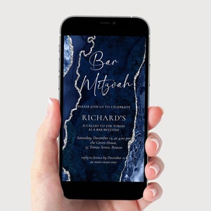 Bar Mitzvah Invitation Digital, Bar Mitzvah Blue and Silver Invite, Electronic Bar Mitzvah Invite, Bar Mitzvah Boy, Invitation Mobile