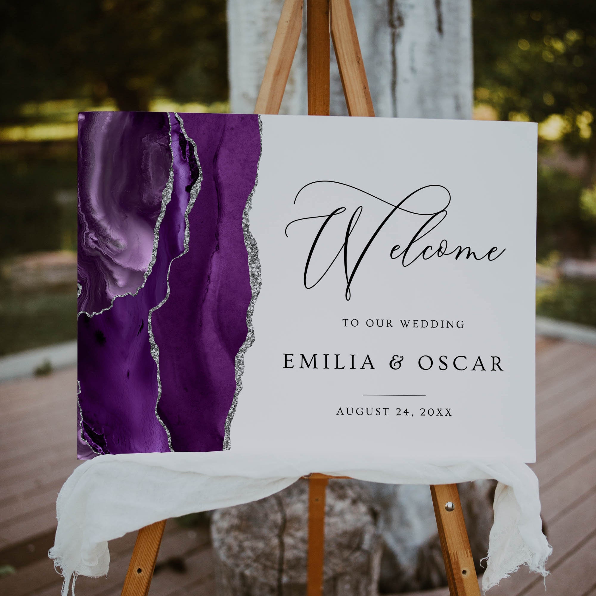 Wedding Welcome Sign, Purple Welcome Wedding Sign, Ceremony Welcome Sign, Wedding Reception Sign, Editable Template