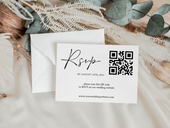 QR Code RSVP Card Template, Editable Online Reply Cards, Digital Printable Download