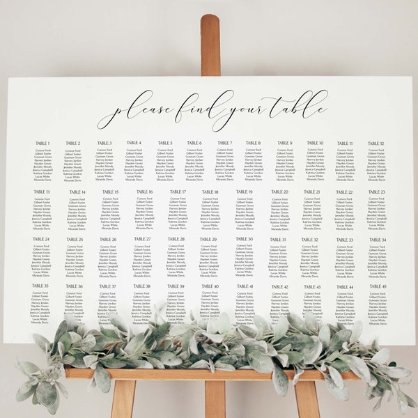 Wedding Seating Chart 45 tables, Wedding Seating Chart Poster, Seating Chart Large Wedding Template, Editable Text, Instant Download
