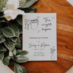 Wedding Rehearsal Dinner Invite, Trendy Invitation, Hand Drawn Wedding, Funny, Funky, Whimsical, Scribble, The Night Before Invite, Template image 1