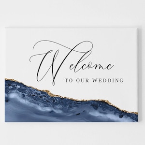 Welcome Wedding Sign Blue and Gold, Wedding Welcome Sign Template, Welcome Board, Printable Welcome Sign, Editable Welcome Sign
