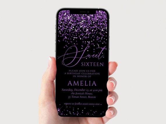 Purple Sweet Sixteen Invitation, Editable Electronic Template (Digital)
