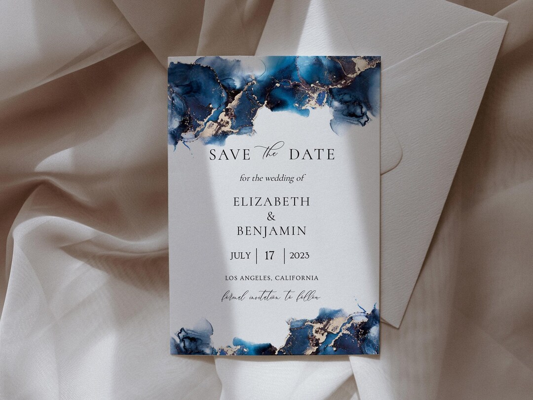 Save the Dates Wedding Save the Date Blue and Gold Save the Etsy
