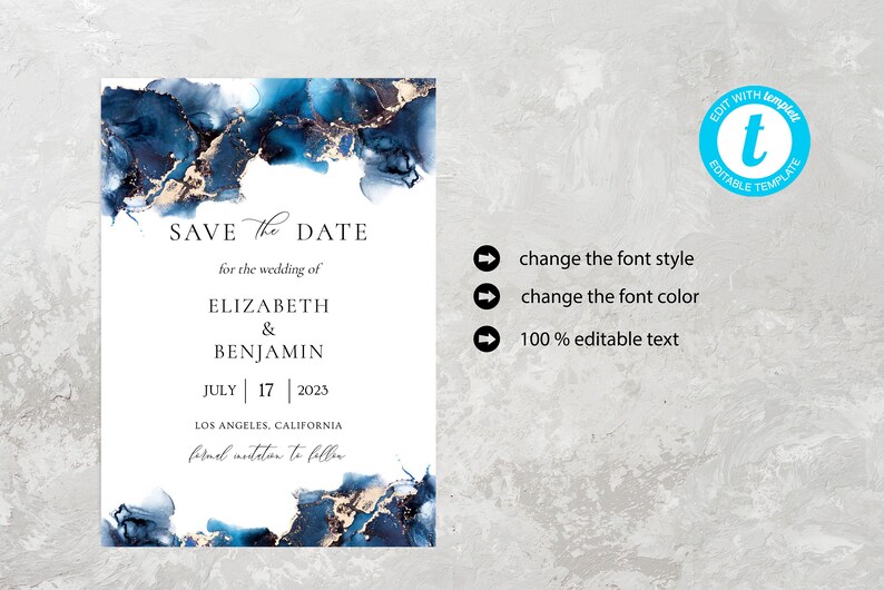 Save the Dates Wedding Save the Date Blue and Gold Save the Etsy