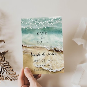 Modello di invito "Save the Date", tema spiaggia, testo modificabile, download digitale stampabile immagine 1