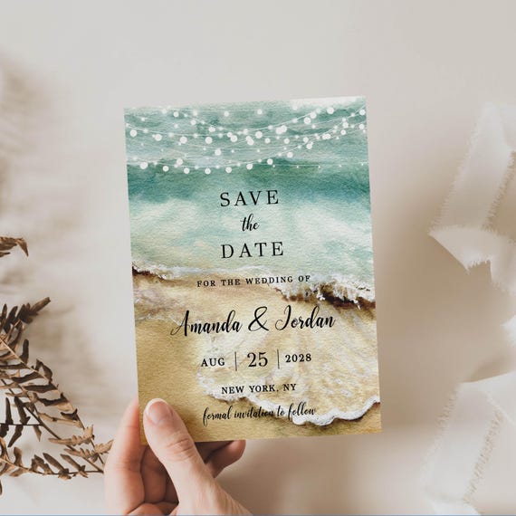 Save the Date Invitation Template, Beach Theme, Editable All Text, Digital Printable Download