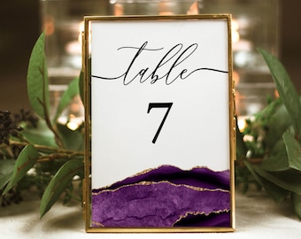 Purple and Gold Table Number Template, Wedding Table Decorations, Table Number Cards, Purple Wedding, Editable, Downloadable