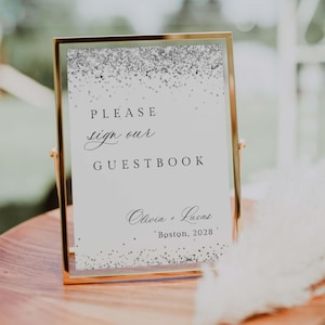 Elegant Guest Book Sign: Minimalist Silver Design (Digital Download, 4x6/5x7/8x10)