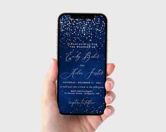 Digital Wedding Invitation Template, Wedding Invite Electronic, Wedding Invitation Navy Blue, Text Message Invite, Invitation for Phone