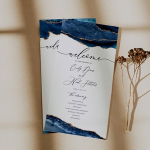 Hochzeitsprogramm mit marineblauem Achat, Hochzeitsprogramm Vorlage, Hochzeitsprogramm anpassen, DIY Zeremonie Programm, Digitaler Download