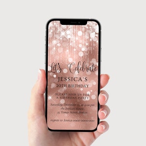 Electronic Digital Birthday Invitation, Birthday Invite, Birthday Invitation Rose Gold Foil, Birthday Invitation for Girl, Editable Text