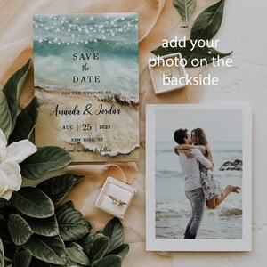Modello di invito "Save the Date", tema spiaggia, testo modificabile, download digitale stampabile immagine 3